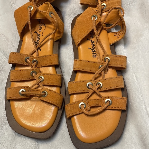 New WO Tags Free People Sun Chaser Tall Gladiator Sandals Sz:38 MSRP:$178 Orange - Picture 2 of 11